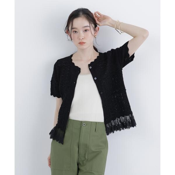 ナチュラルビューティーベーシック（NATURAL BEAUTY BASIC）/〈N．〉レースドッキング透かし編みカーディガン_1