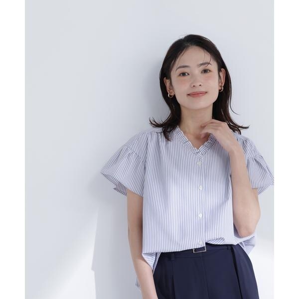 ナチュラルビューティーベーシック（NATURAL BEAUTY BASIC）/ストライプフリルネックブラウス_1
