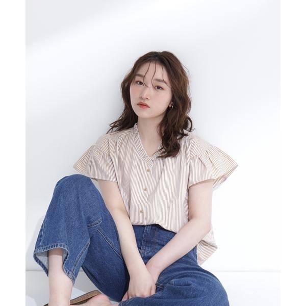 ナチュラルビューティーベーシック（NATURAL BEAUTY BASIC）/ストライプフリルネックブラウス