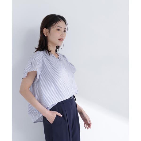ナチュラルビューティーベーシック（NATURAL BEAUTY BASIC）/ストライプフリルネックブラウス_9