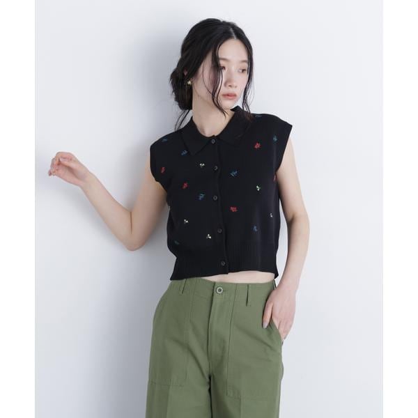 ナチュラルビューティーベーシック（NATURAL BEAUTY BASIC）/〈N．〉ポロカラーフラワー刺繍ニット_1