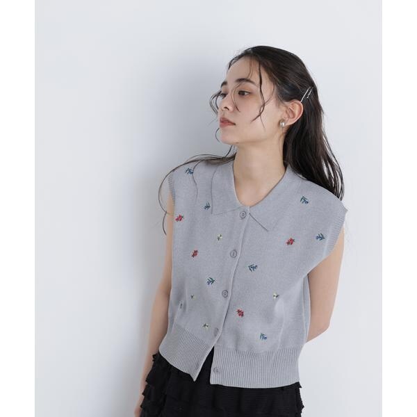 ナチュラルビューティーベーシック（NATURAL BEAUTY BASIC）/〈N．〉ポロカラーフラワー刺繍ニット_2