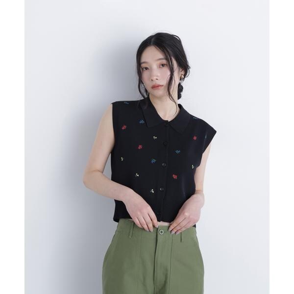 ナチュラルビューティーベーシック（NATURAL BEAUTY BASIC）/〈N．〉ポロカラーフラワー刺繍ニット_9