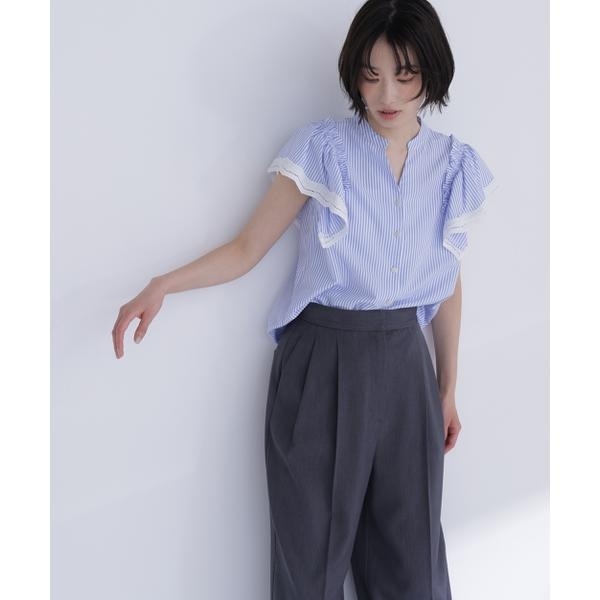 ナチュラルビューティーベーシック（NATURAL BEAUTY BASIC）/レーストリムストライプブラウス