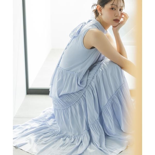 ナチュラルビューティーベーシック（NATURAL BEAUTY BASIC）/バックリボンティアードワンピース
