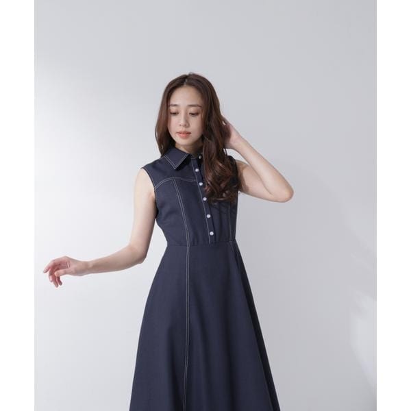 ナチュラルビューティーベーシック（NATURAL BEAUTY BASIC）/襟付きバイカラーステッチワンピース_14