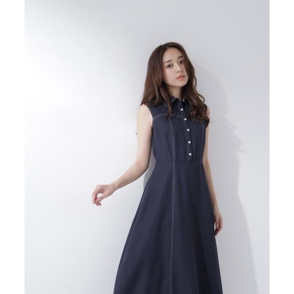 ナチュラルビューティーベーシック（NATURAL BEAUTY BASIC）/襟付きバイカラーステッチワンピース_18
