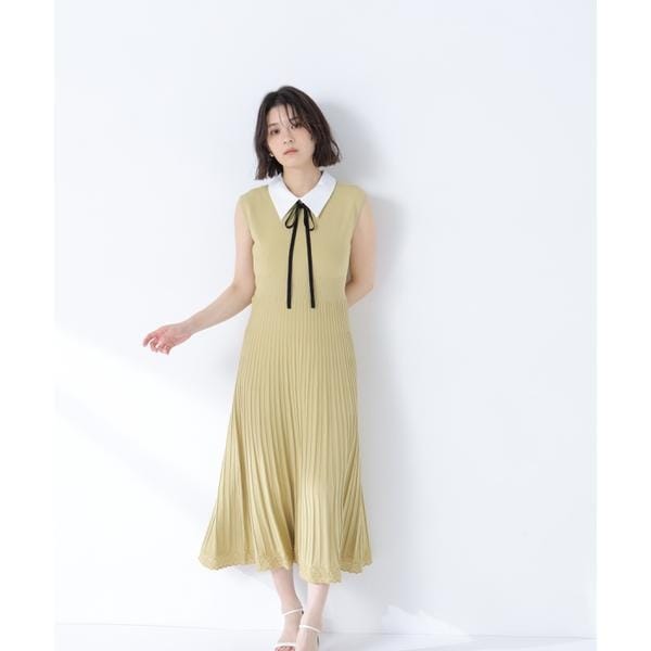 ナチュラルビューティーベーシック（NATURAL BEAUTY BASIC）/シャツカラーナローリボンニットワンピース 7,639円