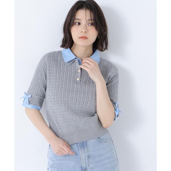 ナチュラルビューティーベーシック（NATURAL BEAUTY BASIC）/シャツドッキングケーブル半袖ニット 7,198円