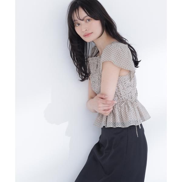ナチュラルビューティーベーシック（NATURAL BEAUTY BASIC）/レースアップフリルブラウス