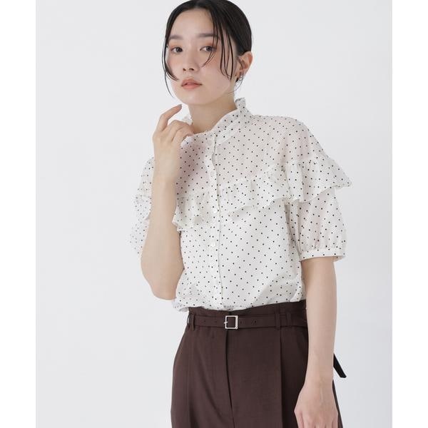 ナチュラルビューティーベーシック（NATURAL BEAUTY BASIC）/フロッキードットフリルブラウス 6,928円