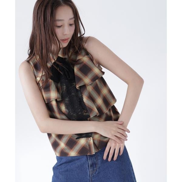 ナチュラルビューティーベーシック（NATURAL BEAUTY BASIC）/レースタイチェックブラウス