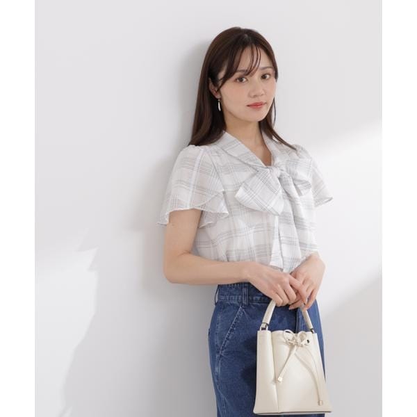 プロポーション ボディドレッシング（PROPORTION BODY DRESSING）/チェックチューリップ袖リボンブラウス 26SS