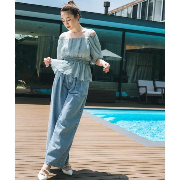 ジル バイ ジル スチュアート（JILL by JILL STUART）/EDWINコラボ タックワイドパンツ