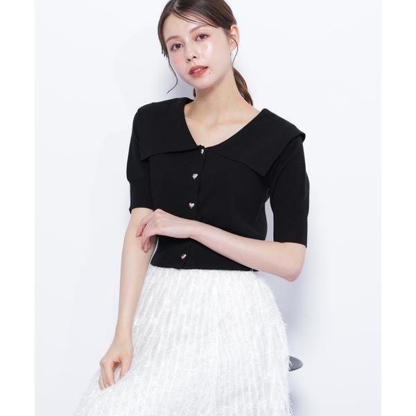 ジル バイ ジル スチュアート（JILL by JILL STUART）/半袖ビッグカラーデザイン釦ニット