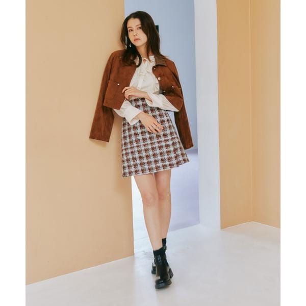 ジル バイ ジル スチュアート（JILL by JILL STUART）/ツィードチェックビジュー釦ミニスカート