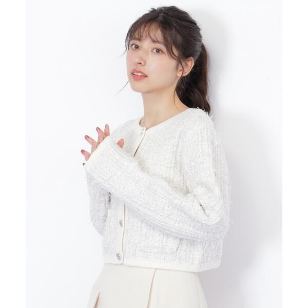 JILL by JILLSTUART - ジルバイジルスチュアート　ニットツイードカーディガン　ホワイト ジル バイ ジル スチュアート（JILL by JILL STUART）/ラメツイード