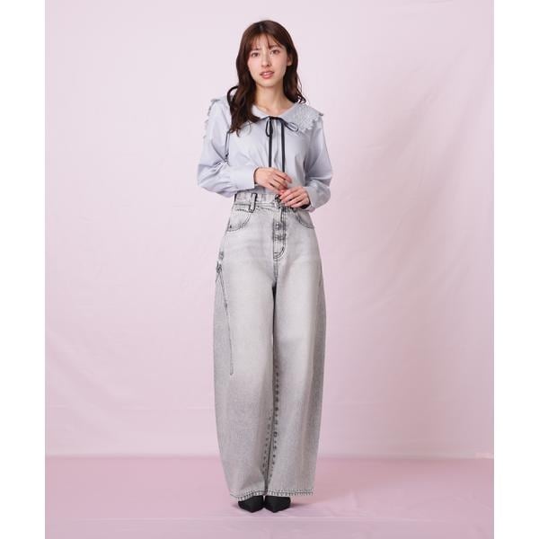 ジル バイ ジル スチュアート（JILL by JILL STUART）/リボン加工カーブパネルデニムパンツ