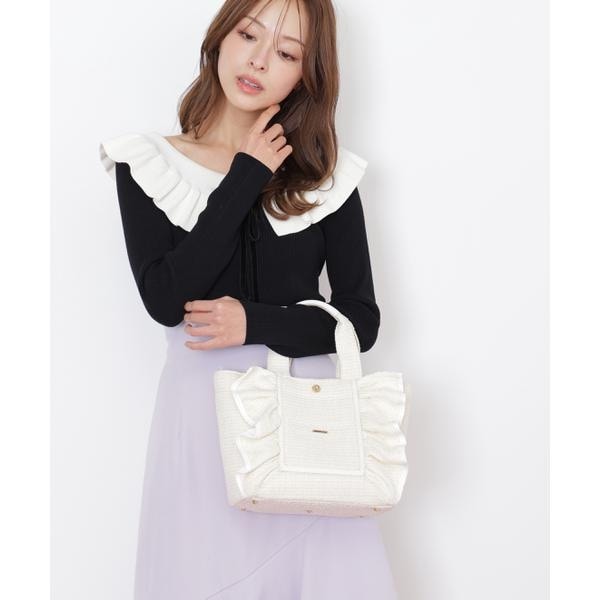 ジル バイ ジル スチュアート（JILL by JILL STUART）/パステルツイードフレームフリルトートバッグ_9