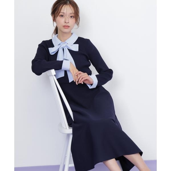 ジル バイ ジル スチュアート（JILL by JILL STUART）/シャツ襟ドッキングニットワンピース