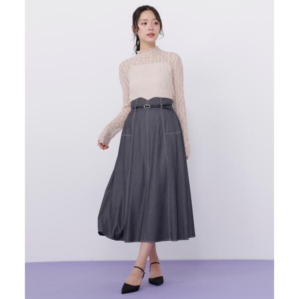 ジル バイ ジル スチュアート（JILL by JILL STUART）/ベルト付き配色ステッチフレアスカート_4