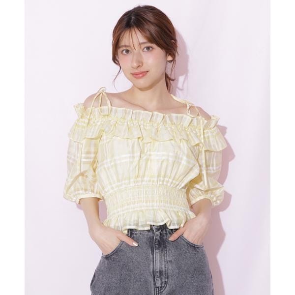 ジル バイ ジル スチュアート（JILL by JILL STUART）/フリルギャザーチェックブラウス