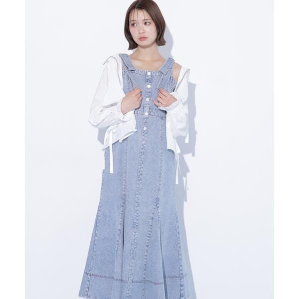 ジル バイ ジル スチュアート（JILL by JILL STUART）/肩リボンデニムジャンスカ