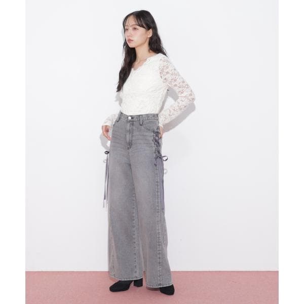 ジル バイ ジル スチュアート（JILL by JILL STUART）/レースダウンワイドデニムパンツ