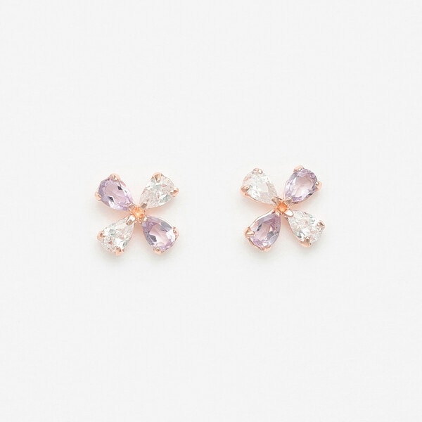 エステール（ESTELLE）/【WEB押さえる】2月誕生石 K10 さくら色ゴールド アメジスト お花 ピアス
