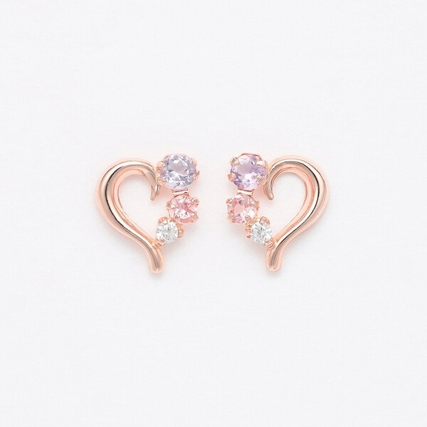 エステール（ESTELLE）/【WEB押さえる】2月誕生石 K10 さくら色ゴールド アメジスト ハート形 ピアス