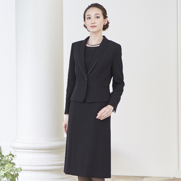 ソリテール/【ブラックフォーマル】ショールカラーのサテン切り替えアンサンブル/卒業式/卒園式/レディース/喪服