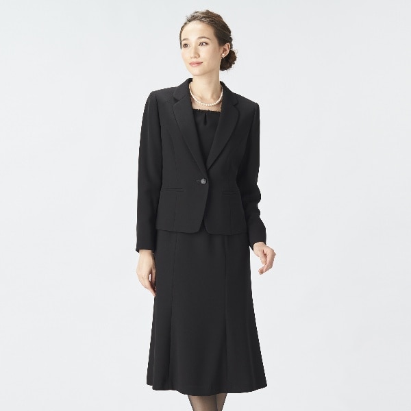 ソリテール/【ブラックフォーマル】テーラードカラーの小花柄レース使いアンサンブル/喪服/礼服/葬儀/レディース