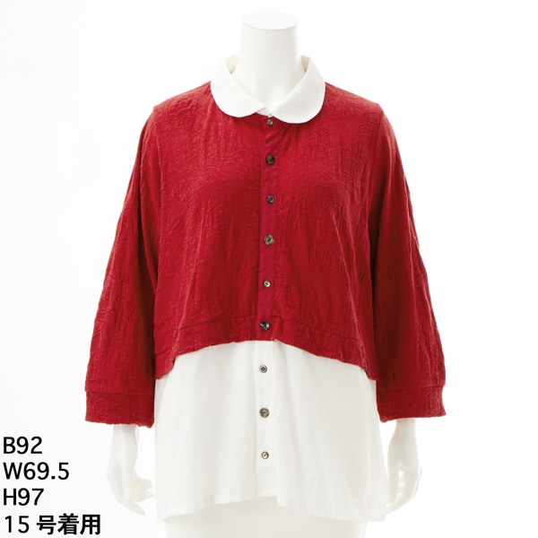 スーパーハッカフィーユ（super hakka feuille）/[15〜19号]コットンリンクスローズジャカード×コットンカルゼレイヤードブラウス