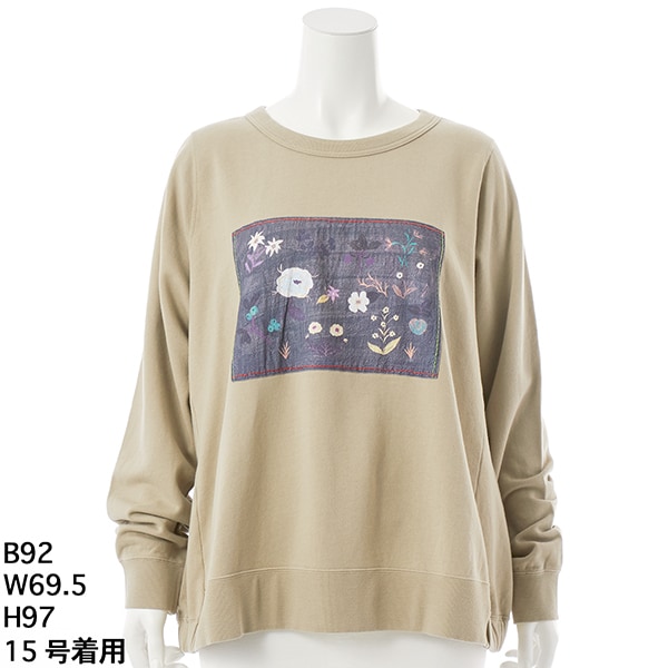 スーパーハッカフィーユ（super hakka feuille）/[15号〜19号]松尾ミユキコラボ 裏起毛裏毛「flower garden」プリント+刺繍トレーナー