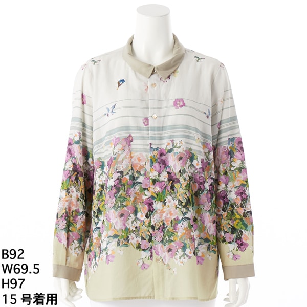 スーパーハッカフィーユ（super hakka feuille）/[15〜19号]SUPER HAKKA×庄島歩音 「Flower field」プリントブラウスの通販は