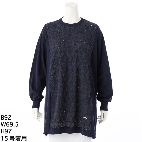 スーパーハッカフィーユ（super hakka feuille）/[15〜19号]チューリップシュリンクレース×ハイゲージコットンニットチュニック