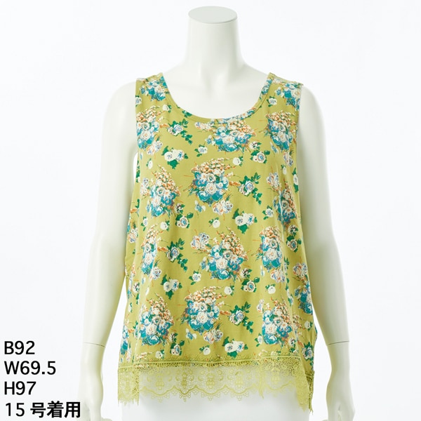 スーパーハッカフィーユ（super hakka feuille）/[15~19号]度甘天竺フラワーポムプリント×ケミカルレースタンクトップ