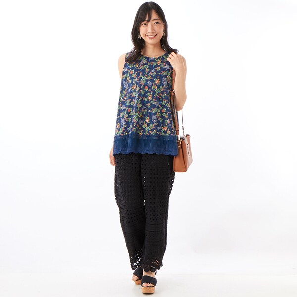 スーパーハッカフィーユ（super hakka feuille）/[15~19号]度甘天竺アンティークフラワードローイングプリント×チュールレース スーパーハッカフィーユ（super hakka feuille）/[15~19号]度甘天竺