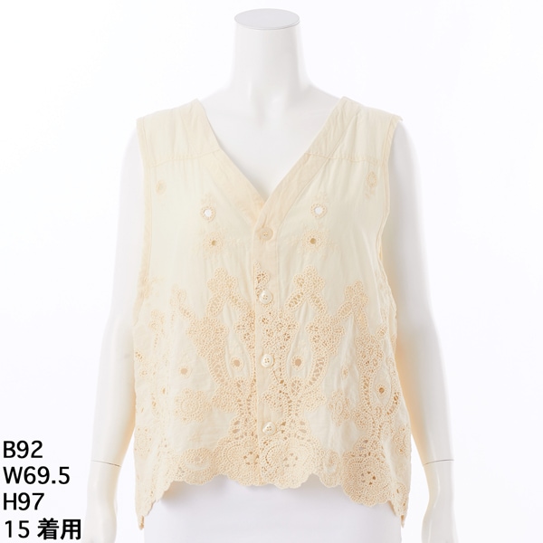 スーパーハッカフィーユ（super hakka feuille）/[15〜19号]コットンローンフラワースカラップケミカルレースベストブラウス