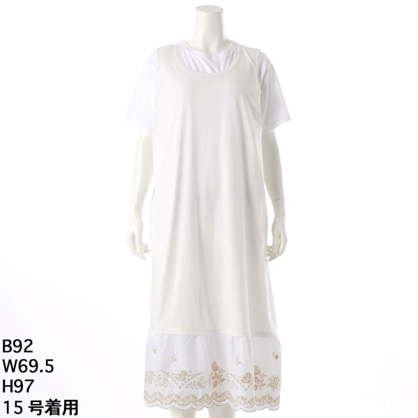 スーパーハッカフィーユ（super hakka feuille）/[15〜19号]30/−天竺＋エンブロイダリーレースノースリーブワンピース