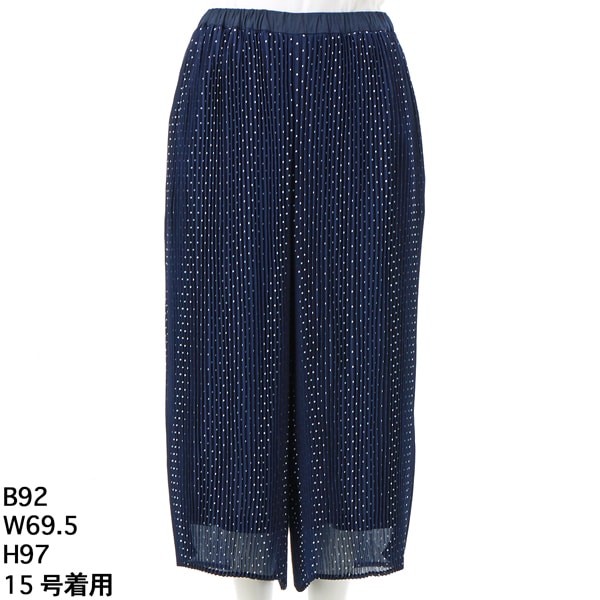 スーパーハッカフィーユ（super hakka feuille）/[15〜19号 ]エステルシフォンドットプリントクリスタルプリーツワイドパンツ(裏地付き)