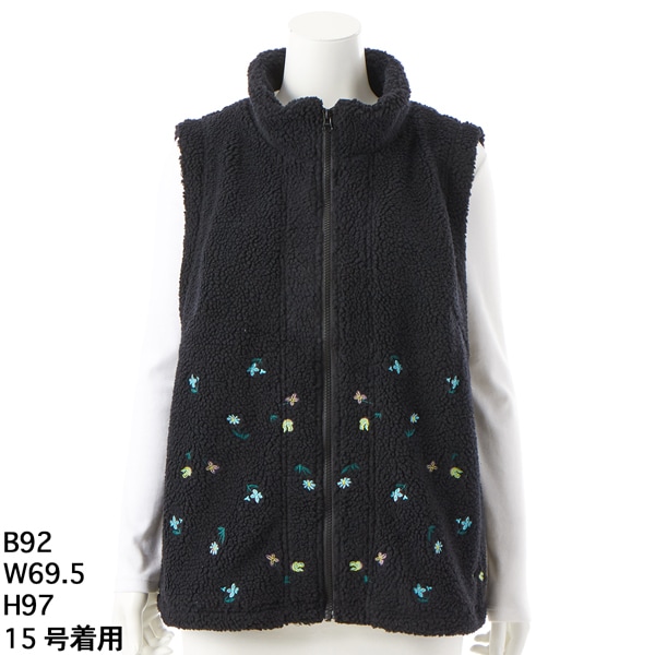 スーパーハッカフィーユ（super hakka feuille）/[15〜19号]レトロフラワー刺繍ボアベスト(裏地付き)