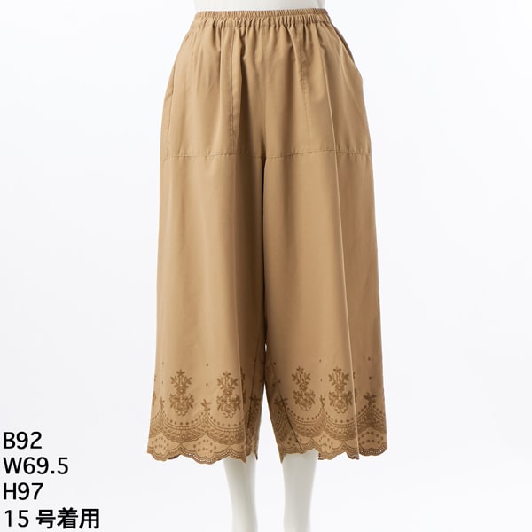 スーパーハッカフィーユ（super hakka feuille）/[15〜19号]ポリエステルツイル小花柄スカラップレースワイドパンツ