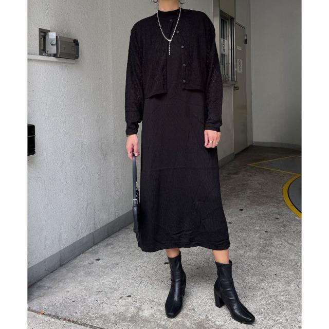 LBC（LBC）/【2点セット】透かし編みカーデセットニットワンピの通販は