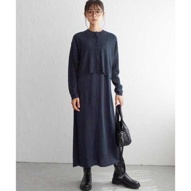 LBC（LBC）/【2点セット】透かし編みカーデセットニットワンピの通販は