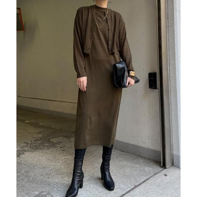 LBC（LBC）/【2点セット】透かし編みカーデセットニットワンピの通販は