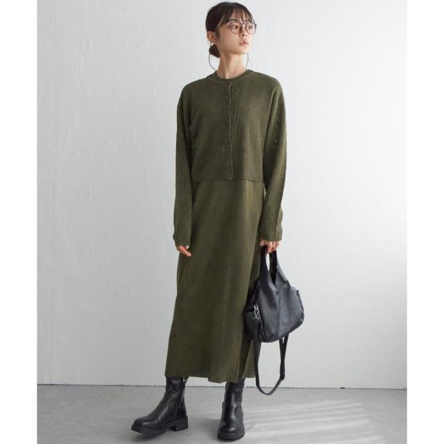 LBC（LBC）/【2点セット】透かし編みカーデセットニットワンピの通販は