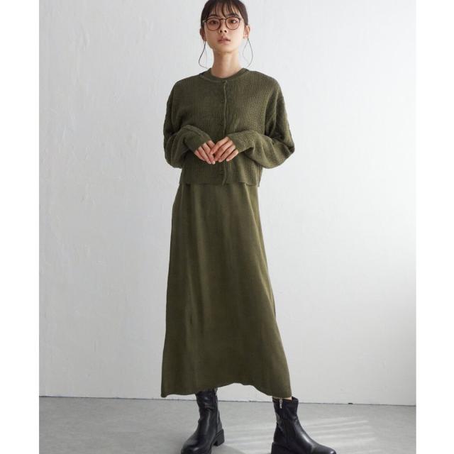 LBC（LBC）/【2点セット】透かし編みカーデセットニットワンピの通販は