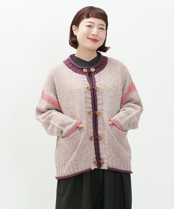 ICHI イチ ウールアルパカ混ブークレニットカーディガン レディース ピン付き アウター 羽織り 重ね着 ふんわりニット ic-240654_d2.jpg