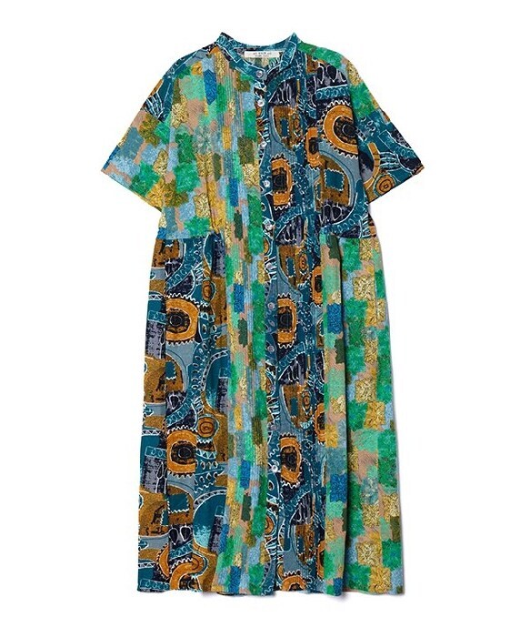 美品☆アズノウアズオオラカMIX柄ワンピース青大きいサイズ３（15〜17号） 美品☆アズノウアズオオラカMIX柄ワンピース青大きいサイズ3